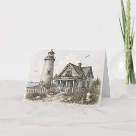 Cartão Ilustração Caprichosa do Farol do Porto Costeiro