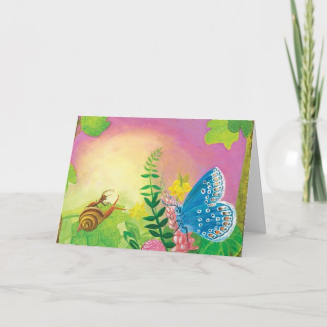 Cartão Ilustração da Borboleta Azul de Chapman & Formiga  (Frente)