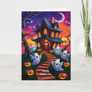 Cartão Ilustração da Casa Assombrada de Halloween Spooky