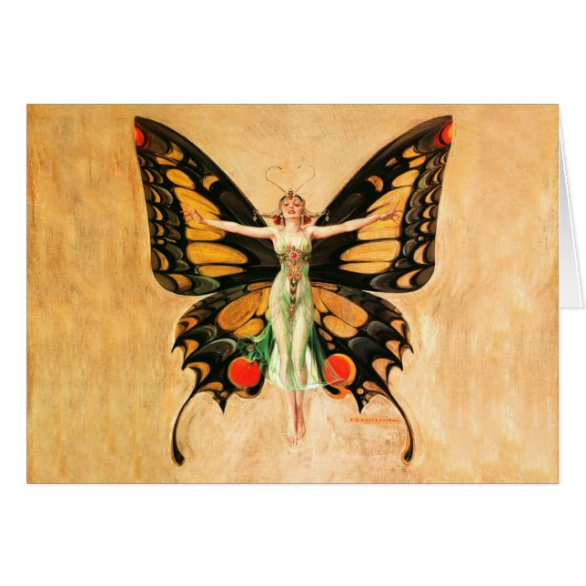 Cartão Ilustração da Mulher Voadora Flapper Butterfly (Frente Horizontal)