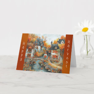 Cartão Ilustração da Ponte da Aldeia do outono