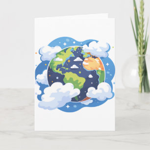 Cartão Ilustração da Terra com Nuvens no Espaço