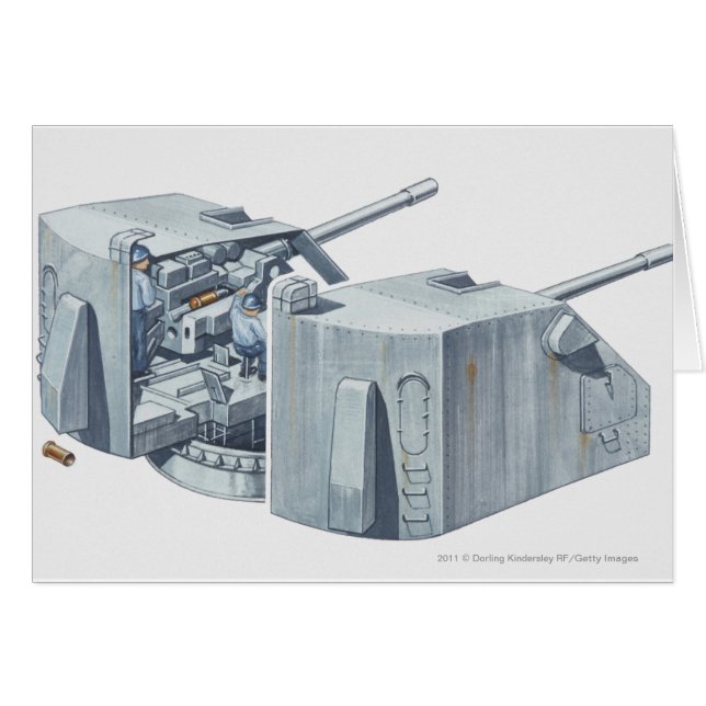 Cartão Ilustração da torreta de arma em uma navio de (Frente Horizontal)