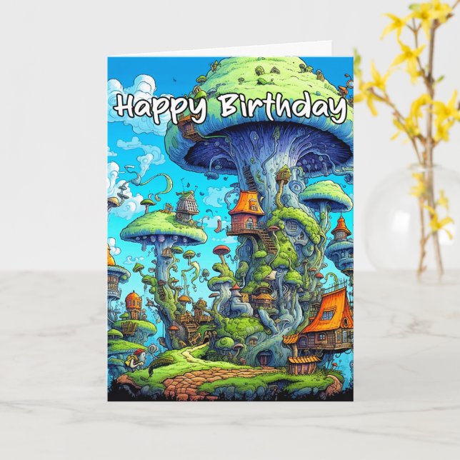 Cartão Ilustração da vila de cogumelo-Abstrato criativo (Flor Amarela)