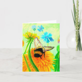 Cartão Ilustração de Abelha em uma Flor de Dente-de-Leão