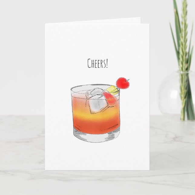 Cartão Ilustração de Aquarela de Cocktail Sunset Malibu (Frente)