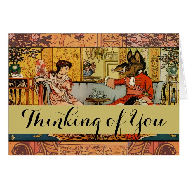 Cartão Ilustração de Arte Clássica da Bela Besta (Frente Horizontal)