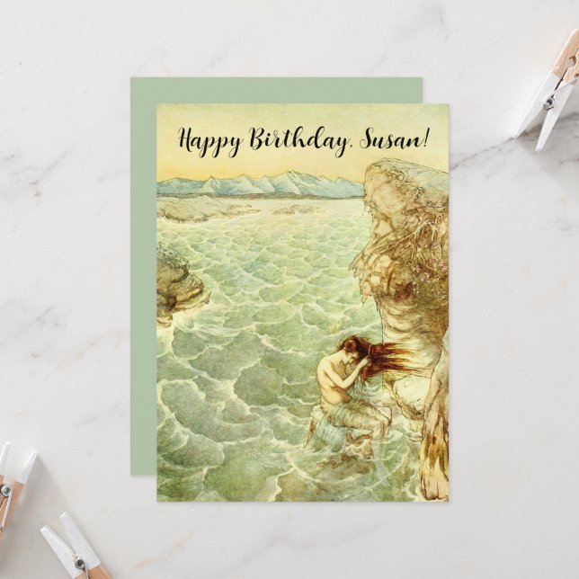 Cartão Ilustração de Arthur Rackham Ninfa em uma Rocha (Frente/Verso In Situ)