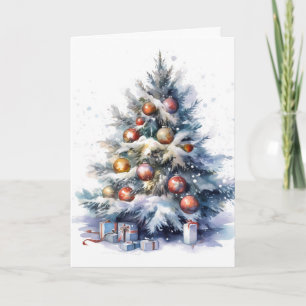 Cartão Ilustração de Árvore Decorada Verde de Natal
