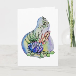 Cartão Ilustração de Buquê de Suculentas em Aquarela