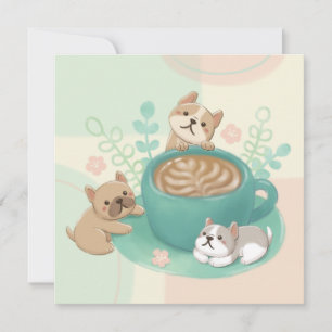 Cartão Ilustração de Cães e Café Bonitos