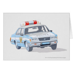 Cartão Ilustração de carro de polícia com dois policiais