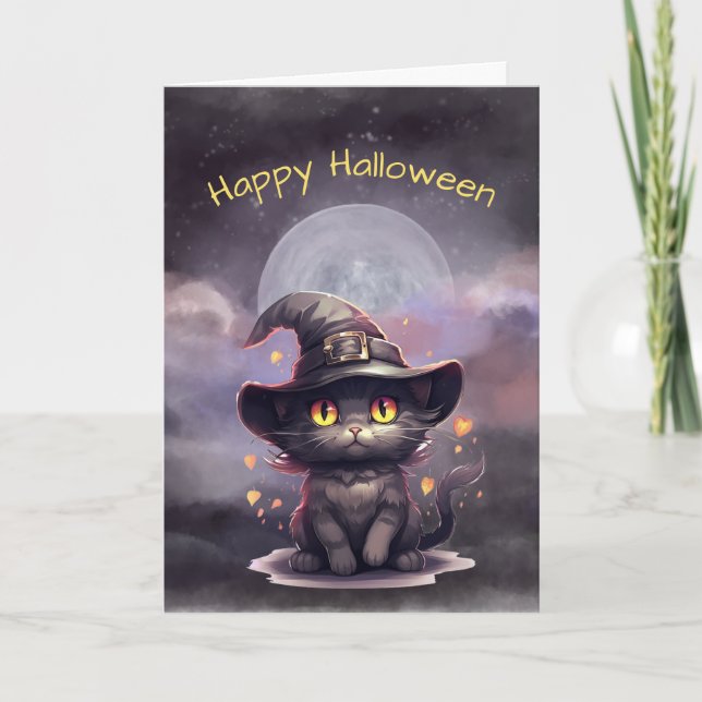 Cartão Ilustração de Chapéu de Bruxa Negra do Halloween (Frente)
