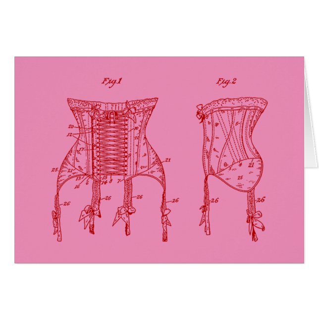 Cartão Ilustração de Córset Pink 1908 (Frente Horizontal)