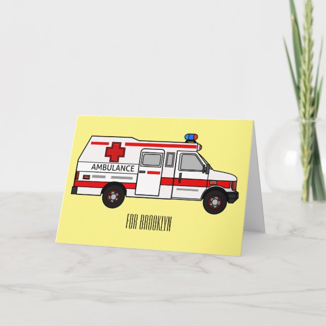 Cartão Ilustração de desenho animado de Ambulância (Frente)