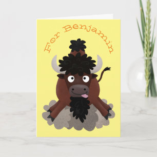 Cartão Ilustração de desenho animado de búfalo bisonte en