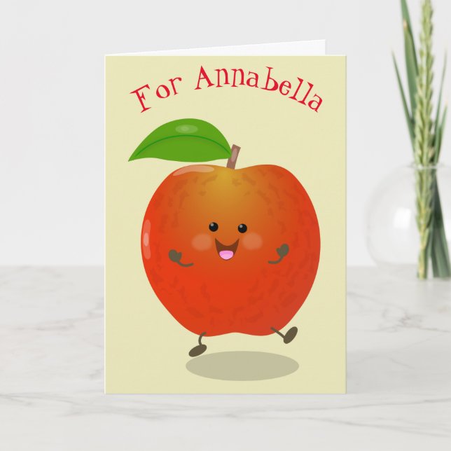 Cartão Ilustração de desenho animado de maçã dançante (Frente)