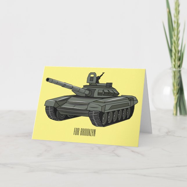 Cartão Ilustração de desenho animado do Tanque (Frente)