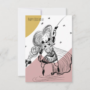 Cartão Ilustração de Desenho de Menina de Esgrima Medieva
