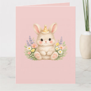 Cartão Ilustração de Flor Silvestre Coelhinho Pastel