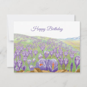Cartão Ilustração de Flores de Crocus Roxo em Spring Hill