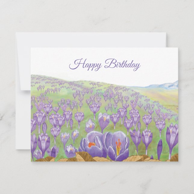 Cartão Ilustração de Flores de Crocus Roxo em Spring Hill (Frente)