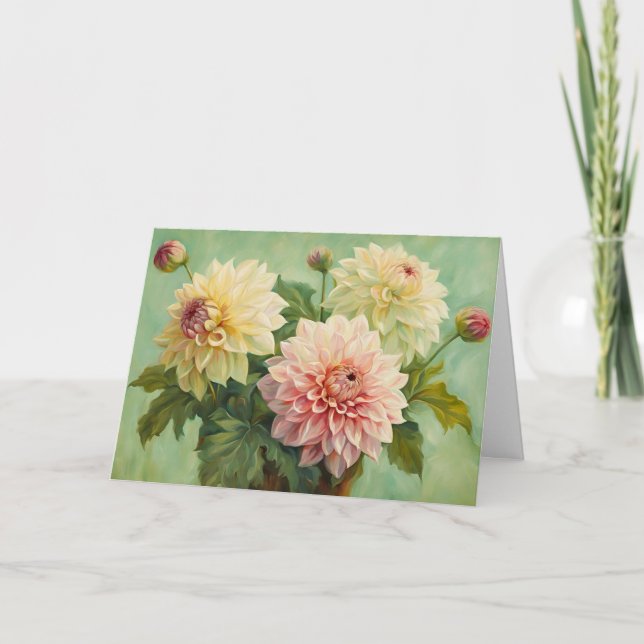 Cartão Ilustração de Flores de Dalia em Flor  (Frente)