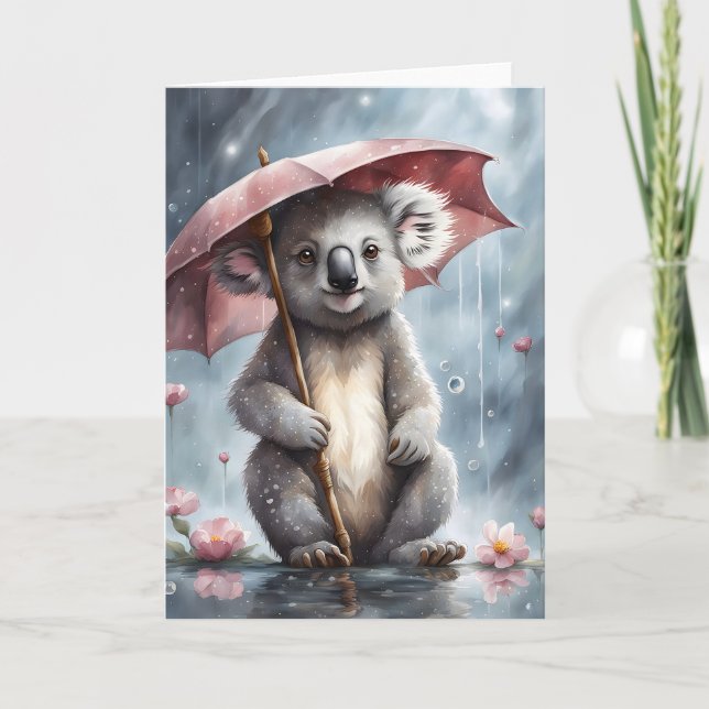Cartão Ilustração de Flores de Guarda-Chuva de Coala Ador (Frente)