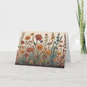 Cartão Ilustração de Flores Silvestres Crescendo no Campo