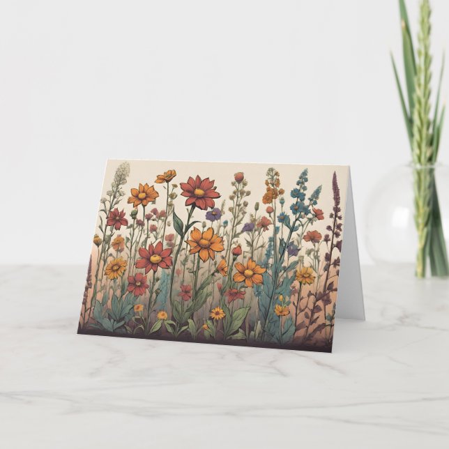 Cartão Ilustração de flores silvestres crescendo no campo (Frente)