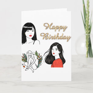Cartão Ilustração de Garota Chic Aniversário Feliz Moda G