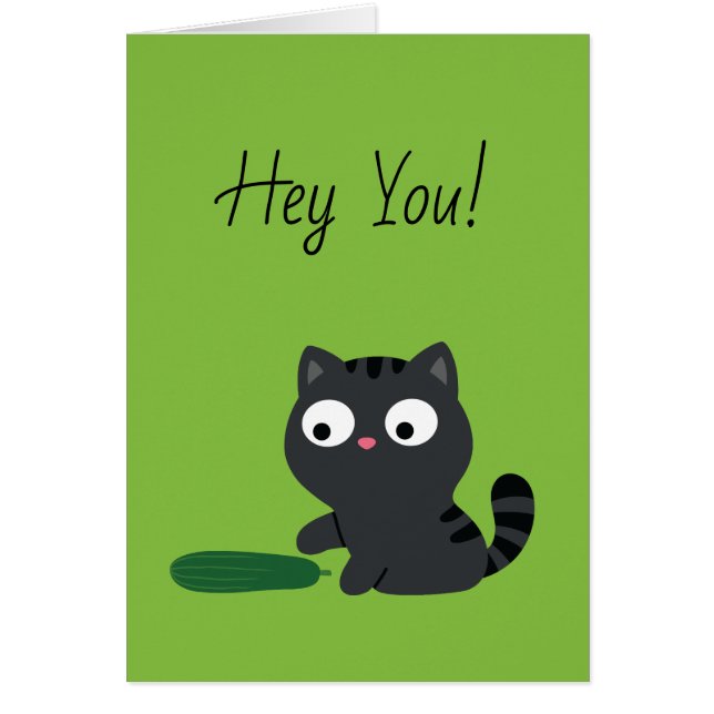 Cartão Ilustração de gatinho e pepino (Frente)