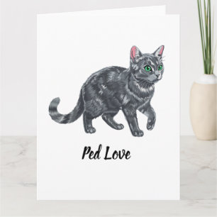 Cartão Ilustração de Gato Tabby Cinza Majestoso com Olhos