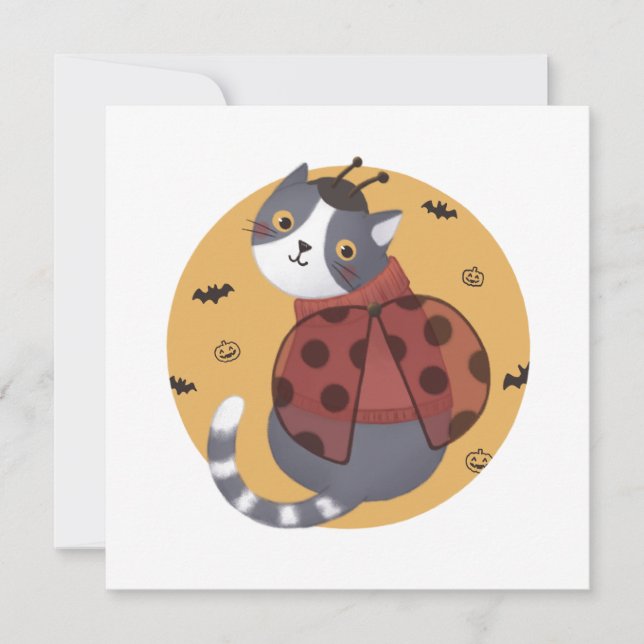 Cartão Ilustração de Halloween: Gato de Ladybug (Frente)