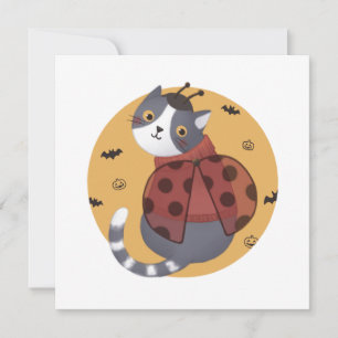 Cartão Ilustração de Halloween: Gato de Ladybug