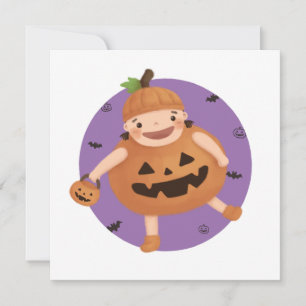 Cartão Ilustração de Halloween: Menina de Abóbora