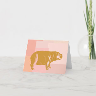 Cartão Ilustração de Hippo Bonito a Rosa e Dourado