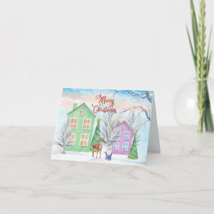 Cartão Ilustração de Inverno em Aquarela Natal Feliz