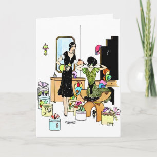 Cartão Ilustração de Loja de Chapéus Art Déco Vintage dos