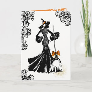 Cartão ilustração de moda de halloween com rendas pretas