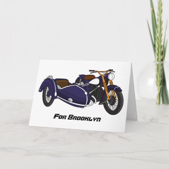 Cartão Ilustração de motocicleta roxa Sidecar (Frente)