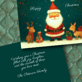 Cartão Ilustração de Papais noeis Bonitos com Animais