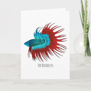 Cartão ilustração de peixe betta crowntail em desenho ani