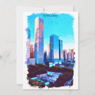 Cartão Ilustração de pintura em aquarela de Chicago Illin