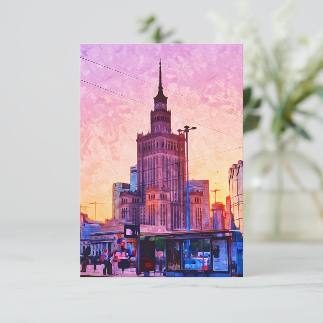 Cartão Ilustração de Polônia Watercolor de Varsóvia (Em pé/Frente)