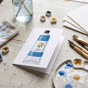 Cartão Ilustração de Tubo de Tinta Azul Aquarela