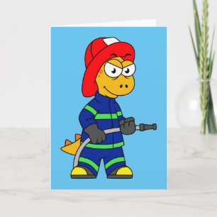 Cartão Ilustração De Um Bombeiro Tyrannosaurus Rex.