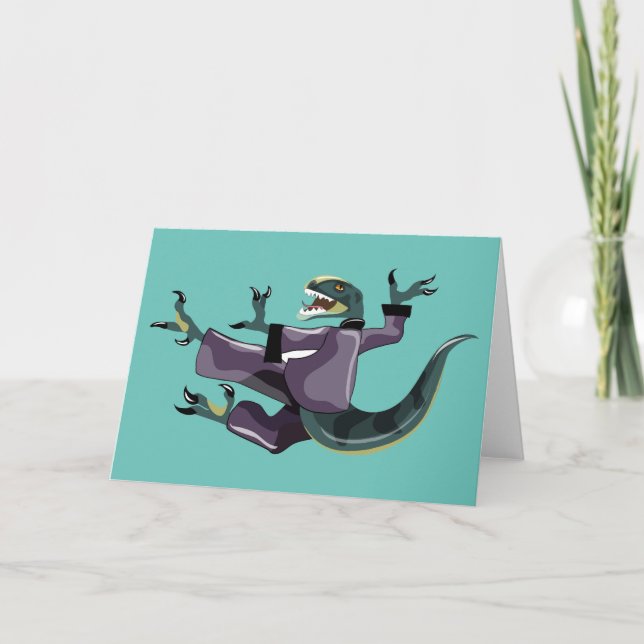 Cartão Ilustração De Um Caratê De Execução De Raptor. (Frente)