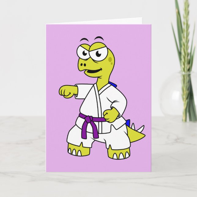 Cartão Ilustração De Um Estegossauro Praticando Karato. (Frente)