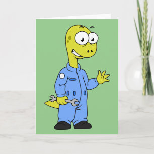Cartão Ilustração De Um Mecânico Brontossauro.